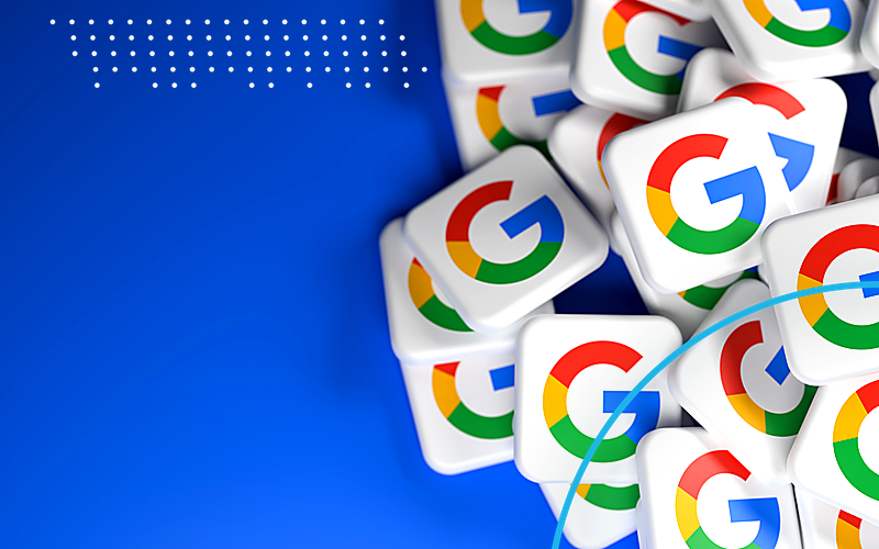 Google Logo Tile Cluster Neon Ring Cyan Emulent