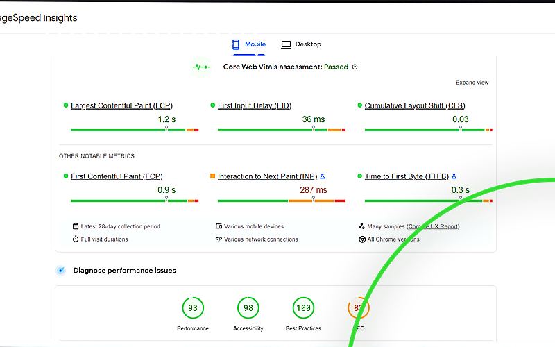 Pagespeed Insights Passed Assessment Neon Ring Green Emulent