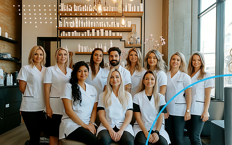 Salon Team Portrait Neon Ring Cyan Emulent