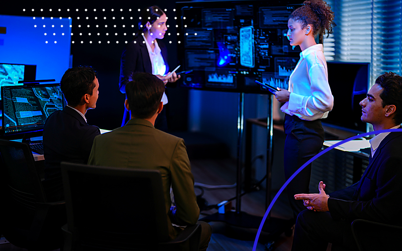 The Structural Shift: Digital Marketing Industry 2026–2028 Projections Report from Emulent Security Ops Briefing Neon Ring Blue Emulent