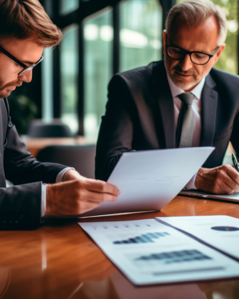 Account manager advisor lawyer showing paper documents to client partner, diverse professional colleagues discussing tax financial contract papers working in office at meeting Account manager advisor lawyer showing paper documents to client partner, diverse professional colleagues discussing tax financial contract papers working in office at meeting